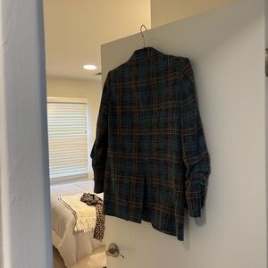 Veronica Beard Teal and Brown Plaid Blazer
